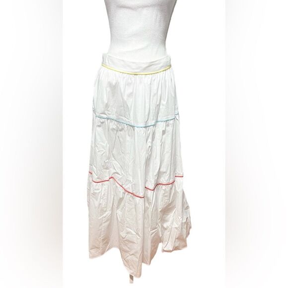 Staud Sea Maxi Skirt white cotton rainbow piping size 10 - Picture 2 of 6